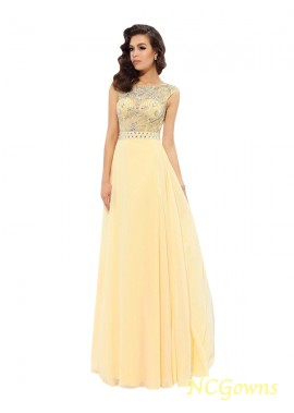 Ncgowns Natural Bateau Floor-Length A-Line Princess Chiffon Long Prom Dresses