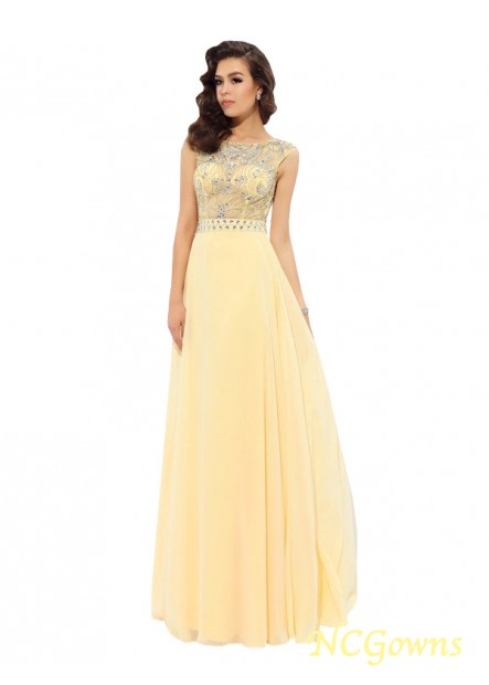 Ncgowns Natural Bateau Floor-Length A-Line Princess Chiffon Long Prom Dresses