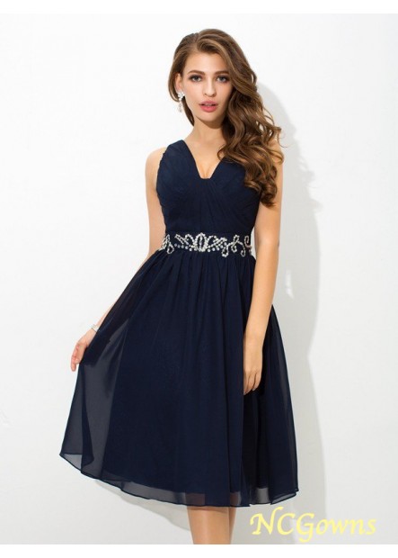 Natural Knee-Length A-Line Princess Silhouette Straps Neckline Sleeveless Formal Evening Dresses
