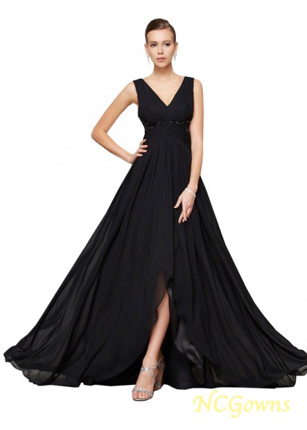 V-Neck Neckline A-Line Princess Silhouette Sleeveless Sleeve Floor-Length Natural Waist Evening Dresses