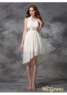 Sequin Embellishment Chiffon Empire Waist Asymmetrical High Low Prom Dresses