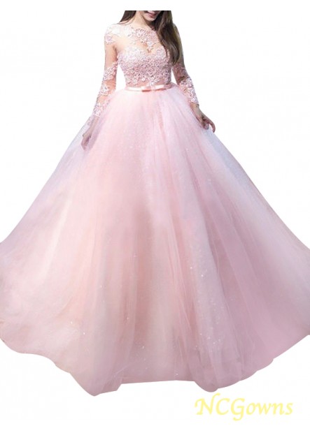 Lace Long Sleeves Ball Gown Silhouette Tulle Sweep Brush Train Long Evening Dresses