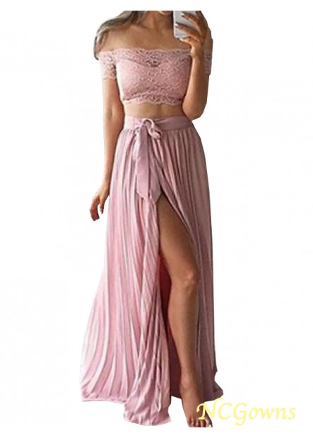 Ncgowns Lace Off-The-Shoulder Floor-Length Pink Dresses