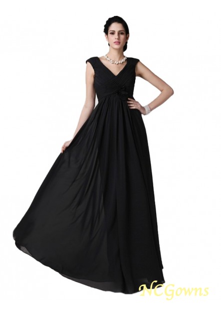 Ncgowns Natural Waist Sleeveless V-Neck Black Dresses