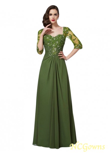 Floor-Length Beading Applique A-Line 3/4 Sleeves Chiffon Prom Dresses