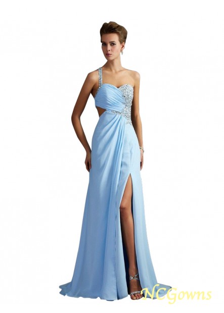 Sleeveless Sleeve One-Shoulder Sweep Brush Train Chiffon Beading Natural Other Back Style 2023 Prom Dresses