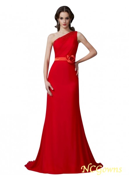 A-Line Princess One-Shoulder Chiffon Red Dresses