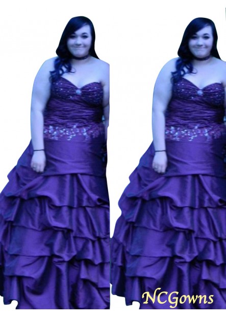 Sleeveless Ball Gown Sweetheart Taffeta Floor-Length Natural Beading Plus Size Prom Dresses
