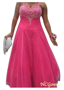 Floor-Length Halter Beading Embellishment Sleeveless Tulle Fabric Plus Size Prom Dresses