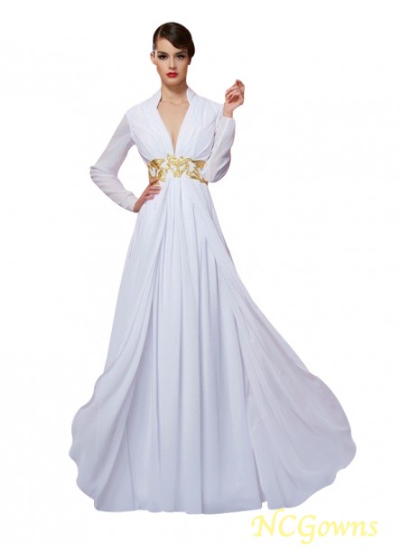 Floor-Length Embellishment Natural Long Sleeves A-Line Prom Evening Dresses