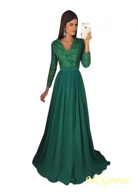 Ncgowns Sweep Brush Train Long Sleeves A-Line Princess Silhouette Long Evening Dresses