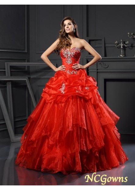 Floor-Length Hemline Train Tulle Fabric Lace Up Back Style Sleeveless Sleeve Ball Gown Natural Quinceanera Dresses