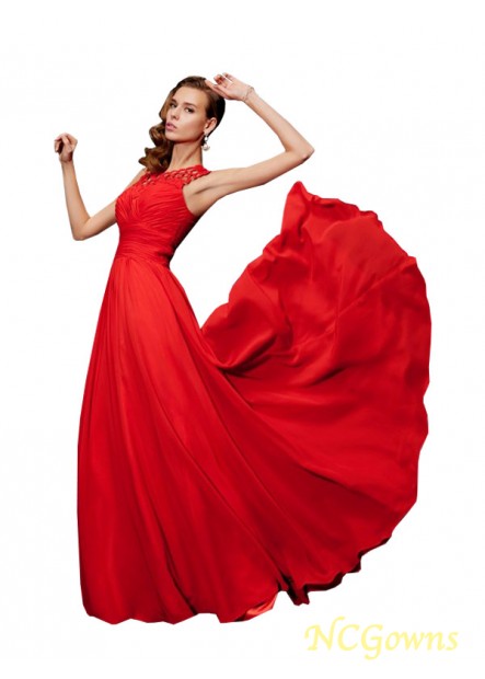 Ncgowns Pleats Natural Waist Chiffon A-Line Princess Silhouette Red Dresses