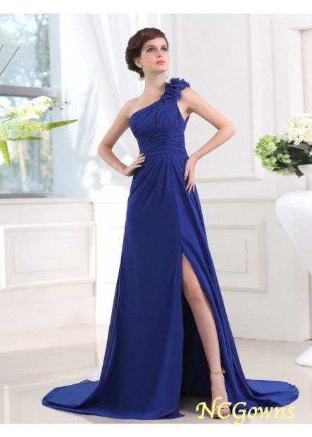 Chiffon One-Shoulder Sweep Brush Train Other One Shoulder