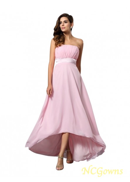 Other Sleeveless Asymmetrical Hemline Train Strapless Zipper Pink Dresses