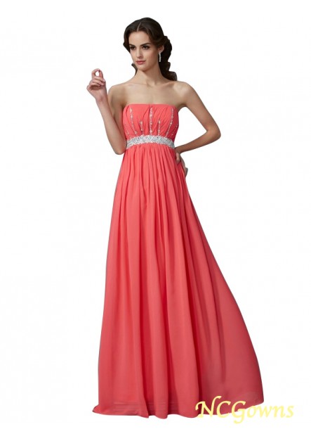 Ncgowns Floor-Length Chiffon Fabric Empire Waist Beading Long Prom Dresses