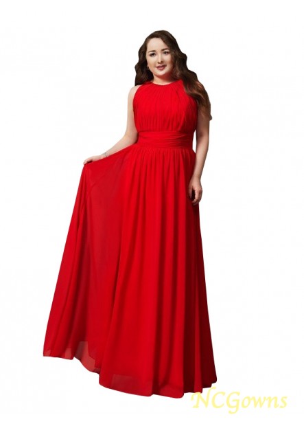 A-Line Princess Empire Floor-Length Jewel Chiffon Plus Size Evening Dresses