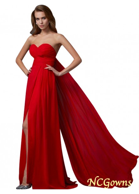 A-Line Princess Chiffon Pleats Sleeveless Floor-Length Red Dresses