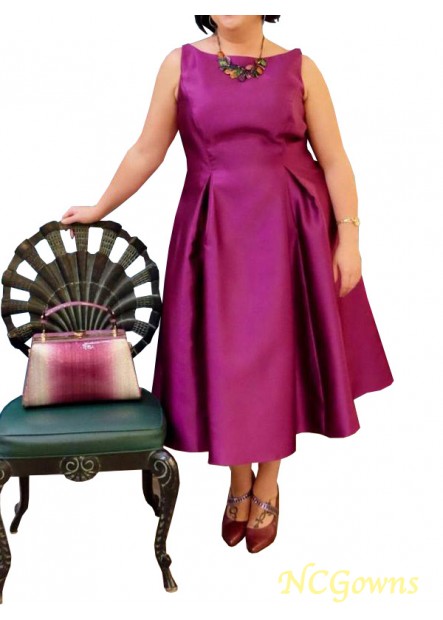 Bateau Sleeveless Tea-Length Plus Size Evening Dresses