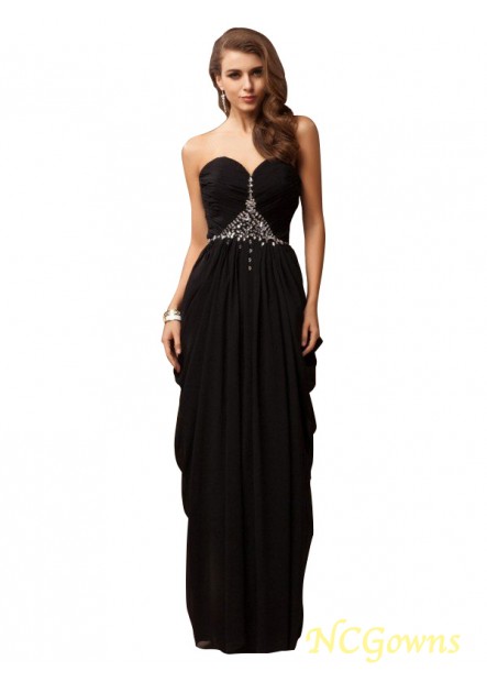 Sleeveless Zipper Floor-Length Sweetheart Beading Embellishment Black Dresses