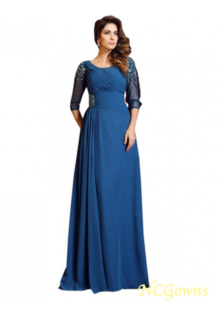 Ncgowns Chiffon 1 2 Sleeves Zipper Floor-Length Square Ruched With Sleeves