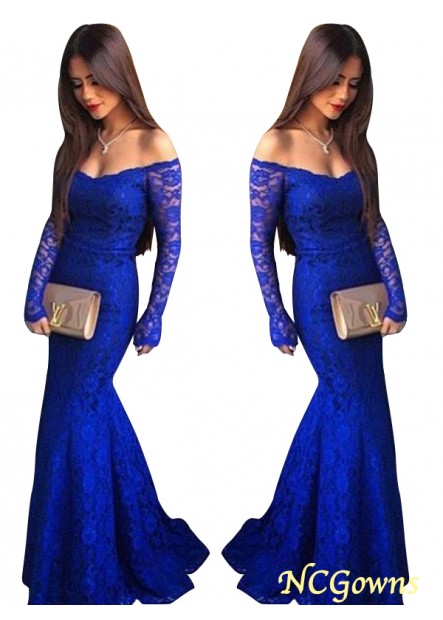 Long Sleeves Natural Waist Trumpet Mermaid Silhouette Off-The-Shoulder Lace 2023 Prom Dresses