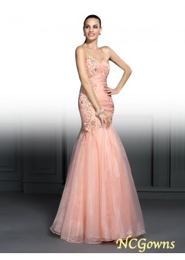 Ncgowns Sleeveless Applique Embellishment Floor-Length Hemline Train Organza Natural Waist Mermaid Prom Dresses