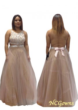 Tulle Floor-Length A-Line Princess Beading Embellishment Sleeveless Plus Size Evening Dresses