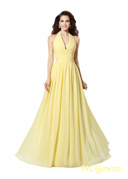 Sleeveless Floor-Length Halter Pleats Embellishment Long Prom Dresses