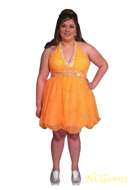 Lace Up Back Style Sleeveless Organza Fabric Short Mini Hemline Train Beading Halter Neckline Plus Size Prom Dresses