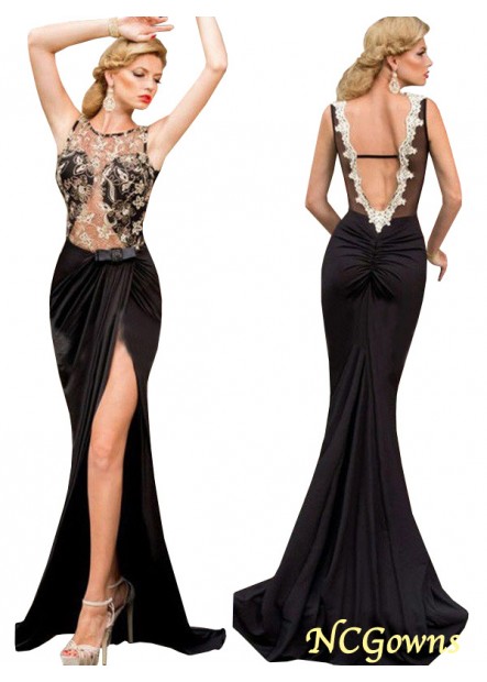 Chiffon  Tulle Fabric Natural Trumpet Mermaid Lace Backless Black Dresses