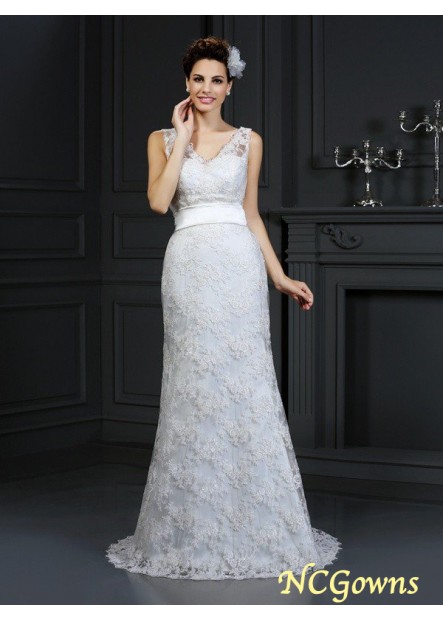 Chapel Train Applique Sleeveless Sweetheart Empire Waist White Dresses T801524715764