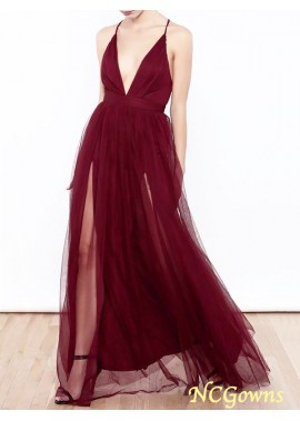Ruffles V-Neck Natural Tulle Long Prom Dresses T801524704677