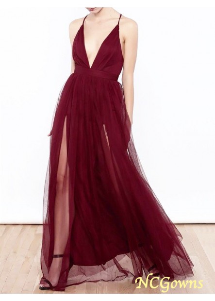 Ruffles V-Neck Natural Tulle Long Prom Dresses T801524704677