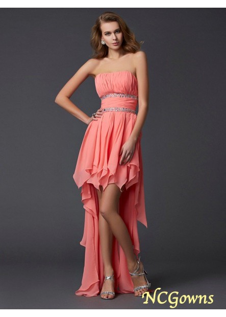 Natural Other Strapless Sleeveless High Low Prom Dresses