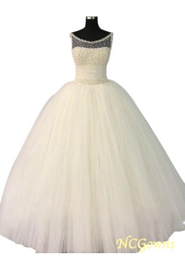 Ncgowns Tulle Scoop Floor-Length Hemline Train Natural Other Vintage Wedding Dresses