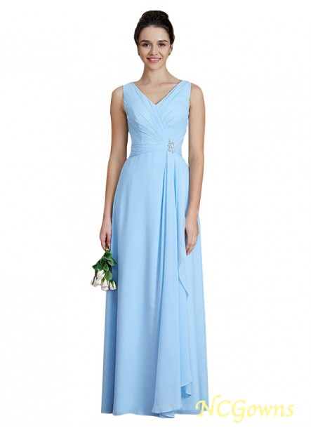 A-Line Princess Ruched Chiffon Floor-Length Natural Bridesmaid Dresses T801524723157