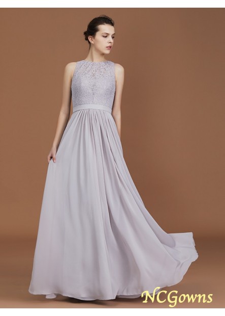 Ncgowns Natural Lace Embellishment Chiffon Floor-Length A-Line Princess Silhouette Bridesmaid Dresses