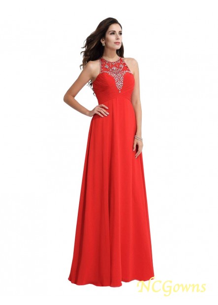 Ncgowns Chiffon Sleeveless Sleeve Sheer Neck Beading Embellishment A-Line Princess Other Red Dresses