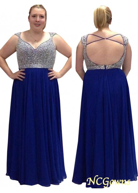 Ncgowns Straps Floor-Length Hemline Train Chiffon Natural Sleeveless Sleeve Plus Size Prom Dresses