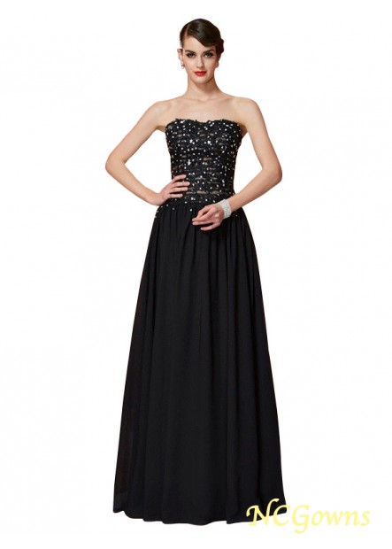 A-Line Princess Silhouette Sleeveless Natural Chiffon Strapless Neckline Black Dresses T801524707580