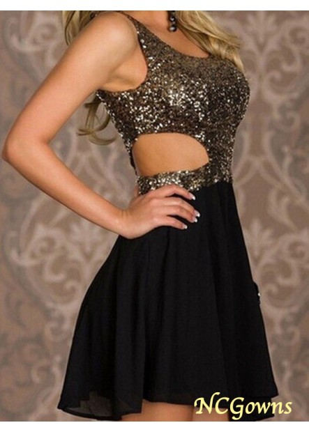 Sequin Scoop Other Back Style Chiffon Sleeveless Short Evening Dresses