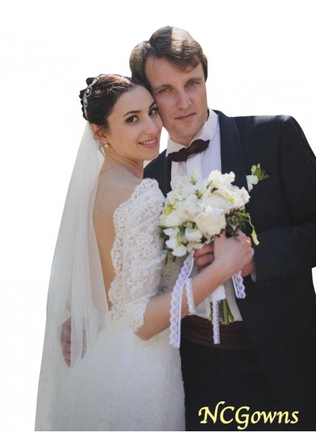 Ncgowns Lace Fabric Sheath Column Silhouette V-Neck Neckline Luxury Wedding Dresses