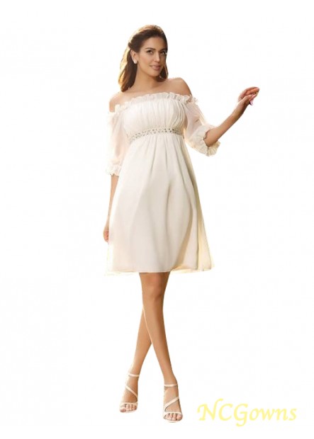 1 2 Sleeves Chiffon Fabric A-Line Princess Silhouette Off-The-Shoulder Neckline Knee-Length 2023 Wedding Dresses