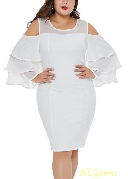 Taffeta  Long Sleeve Length Mesh  Splicing Embellishment Knee Length Plus Size Formal Dresses