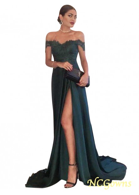 Satin Other A-Line Princess Sleeveless Off-The-Shoulder Prom Dresses