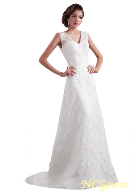 Ncgowns Sleeveless Sleeve Length A-Line Silhouette Full Length Length Tulle Empire Waistline White Dresses