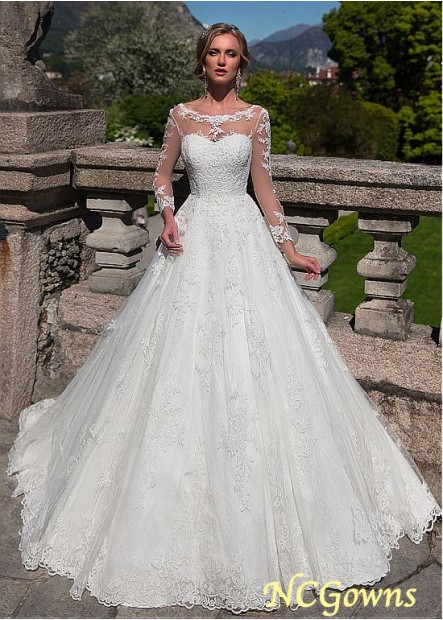 Cathedral 50-70Cm Along The Floor Tulle  Lace Bateau Neckline Long Illusion Wedding Dresses T801525323816