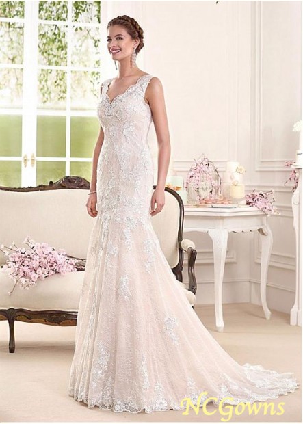 Ncgowns Sweep 15-30Cm Along The Floor Train Natural Mermaid Trumpet Full Length Tulle  Satin Lace Wedding Dresses