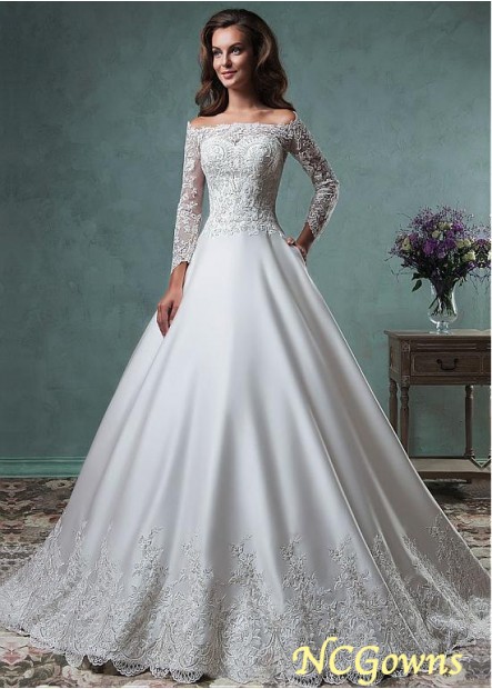 Ncgowns Chapel 30-50Cm Along The Floor Long Sleeve Length Full Length Tulle  Satin Wedding Dresses
